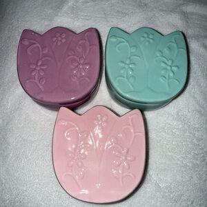 Ceramic‎ Tulip Trinket Dish w Lid | Floral Jewelry Ring Box Pastel
